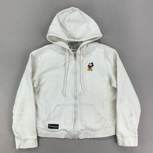 Disneyland Terry Fleece Hoodie Womens Large‎ White Mickey Embroidered Full-Zip